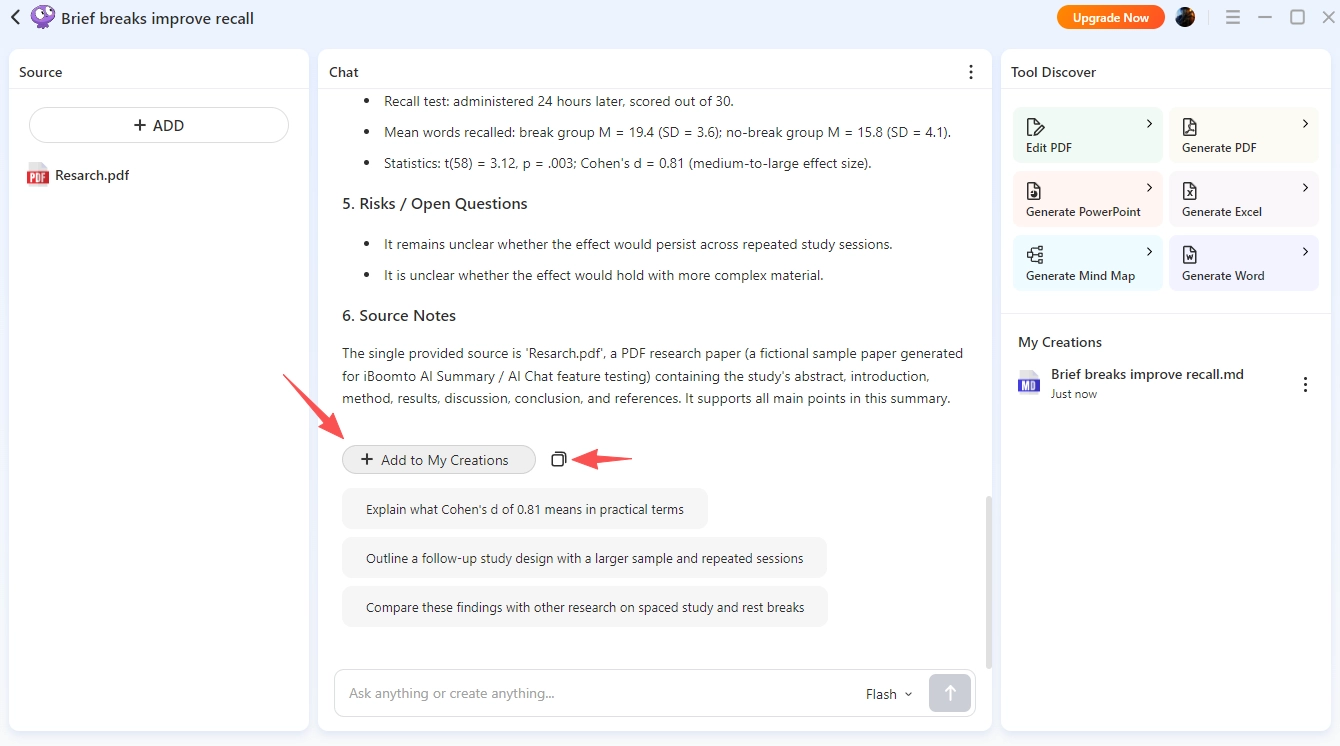 Copy the summary or click Add to My Creations to save it as a Markdown file