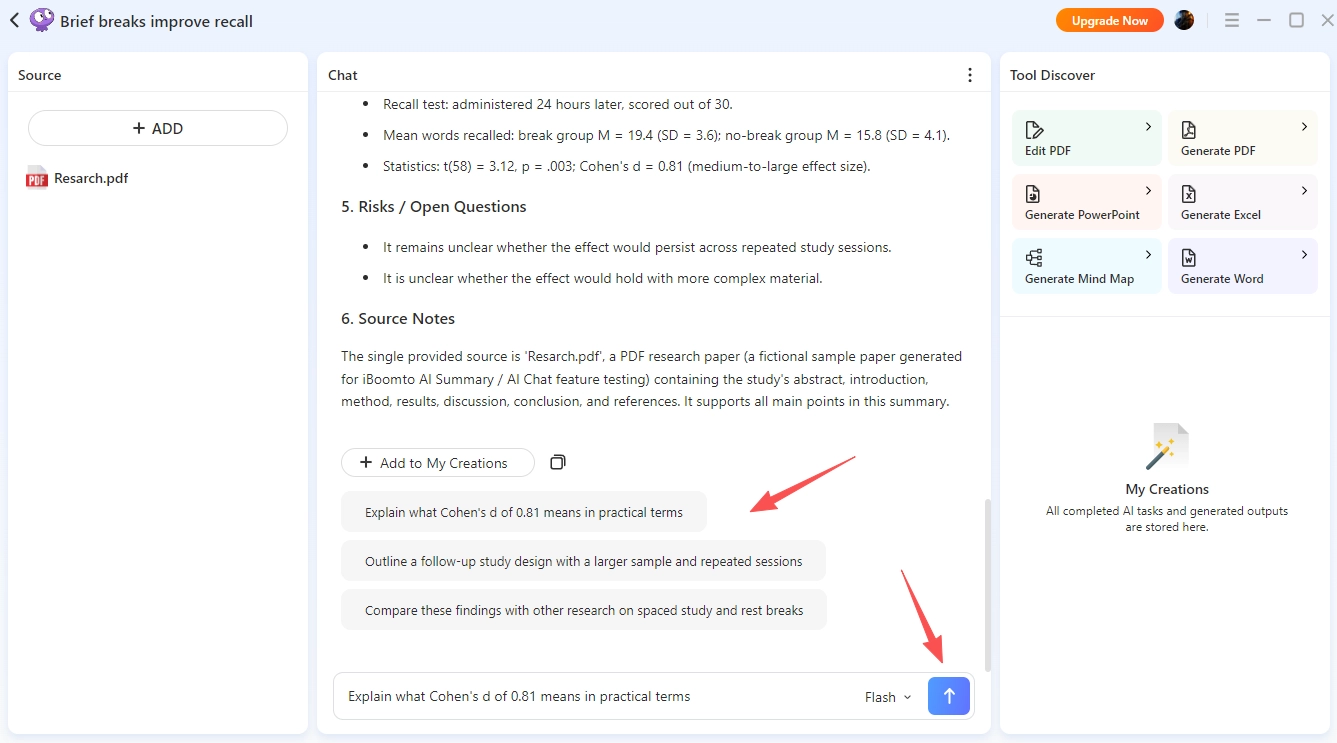 iBoomto AI PDF summary with follow-up questions