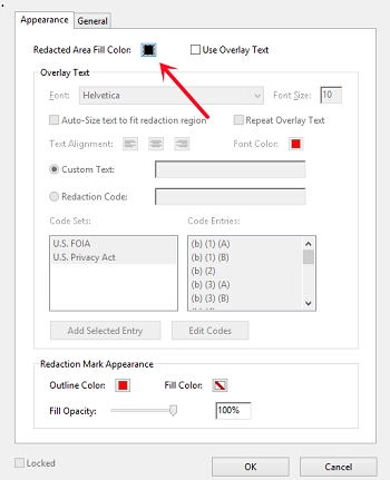 Set the Redaction Fill Color as White