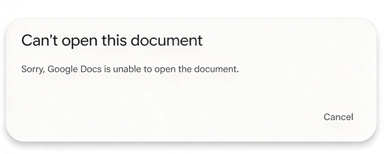 Sorry Google Docs is Unable to Open the Document