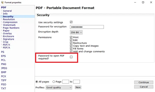 Uncheck the Password to Open PDF Required Option